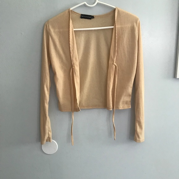 Cropped Beige Cardigan Front tie Fall - Picture 6 of 7